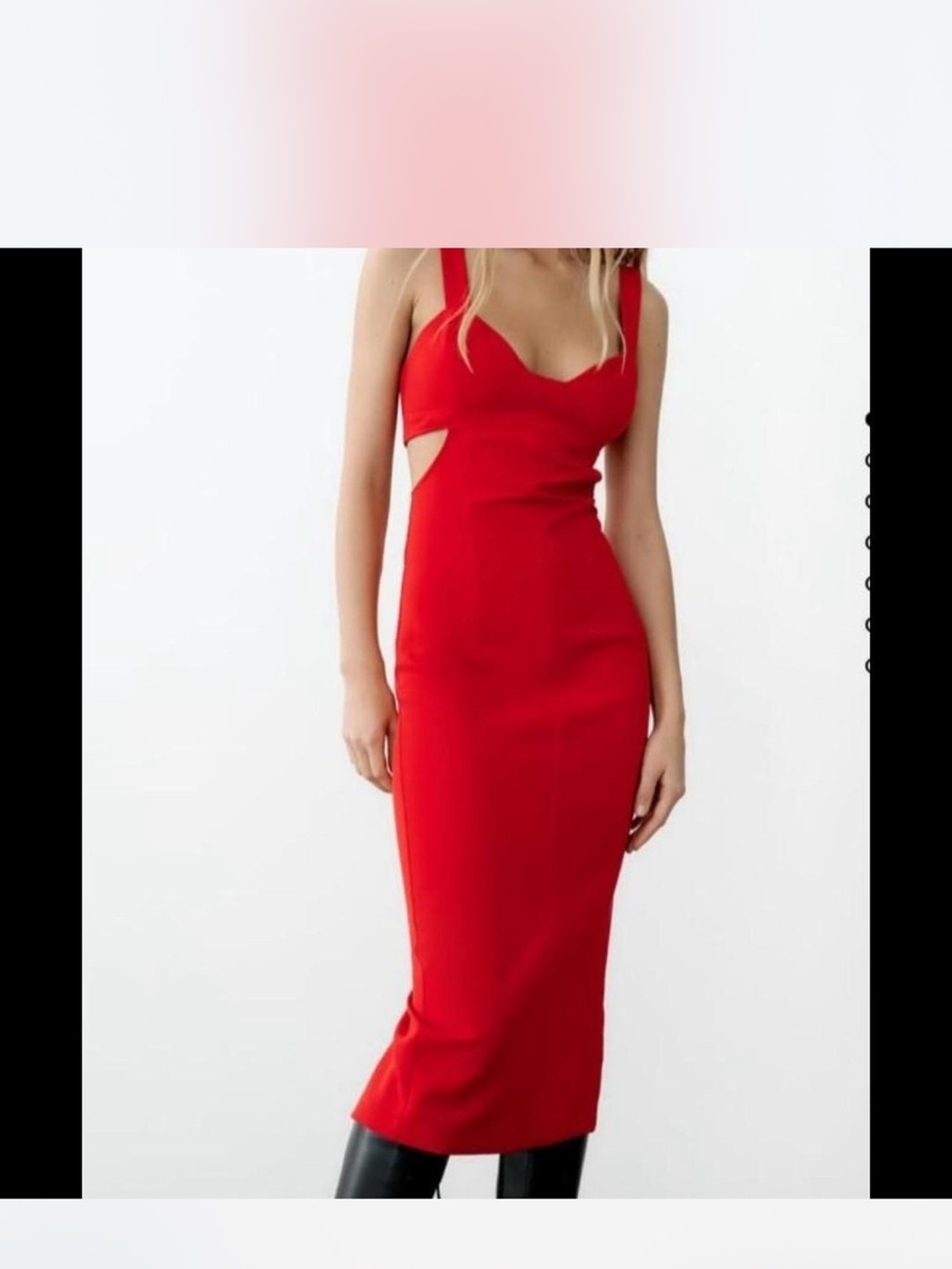 Zara Red Cutout Midi Dress - Women's Elegant Bodycon